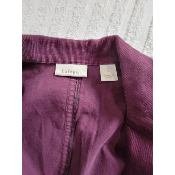 Halogen Womens Plum Corduroy Blazer Jacket Large Two-Button Pockets Casual - Picture 3 of 7